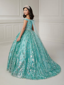 Off-The-Shoulder Butterfly Sequin And Glitter Tulle Ball Gown With Removable Tulle Bows In Mermaid