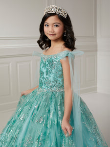 Off-The-Shoulder Butterfly Sequin And Glitter Tulle Ball Gown With Removable Tulle Bows In Mermaid