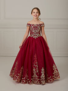 Sequin Lace And Tulle Off-Shoulder Gown In Wine