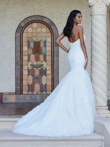 Beaded And Lace Gown With Feathers In Ivory Ivory