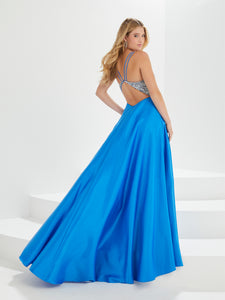 Satin A-Line Gown With Side Pockets In Ocean Blue