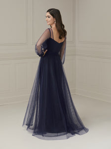 Crepe Dress With Detachable Tulle Skirt In Navy