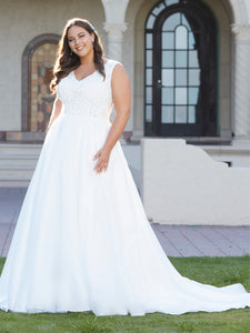 Lace And Organza A-Line Gown In Ivory Nude